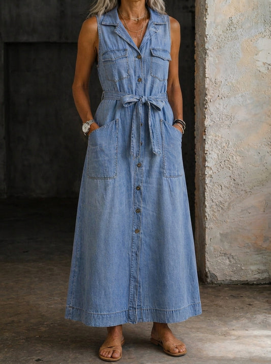 Delphine - Sleeveless Denim Maxi Dress