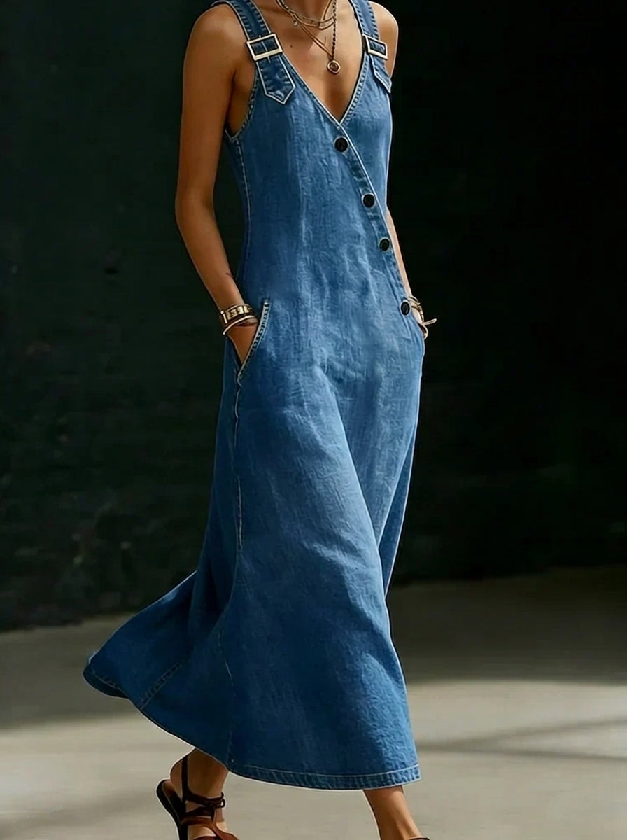 Alice - Buttoned Denim Maxi Dress