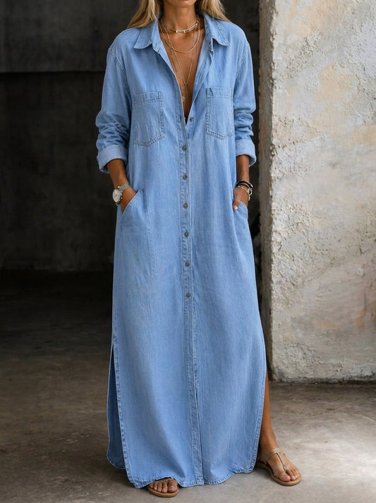 Océane - Button-Front Denim Shirt Dress