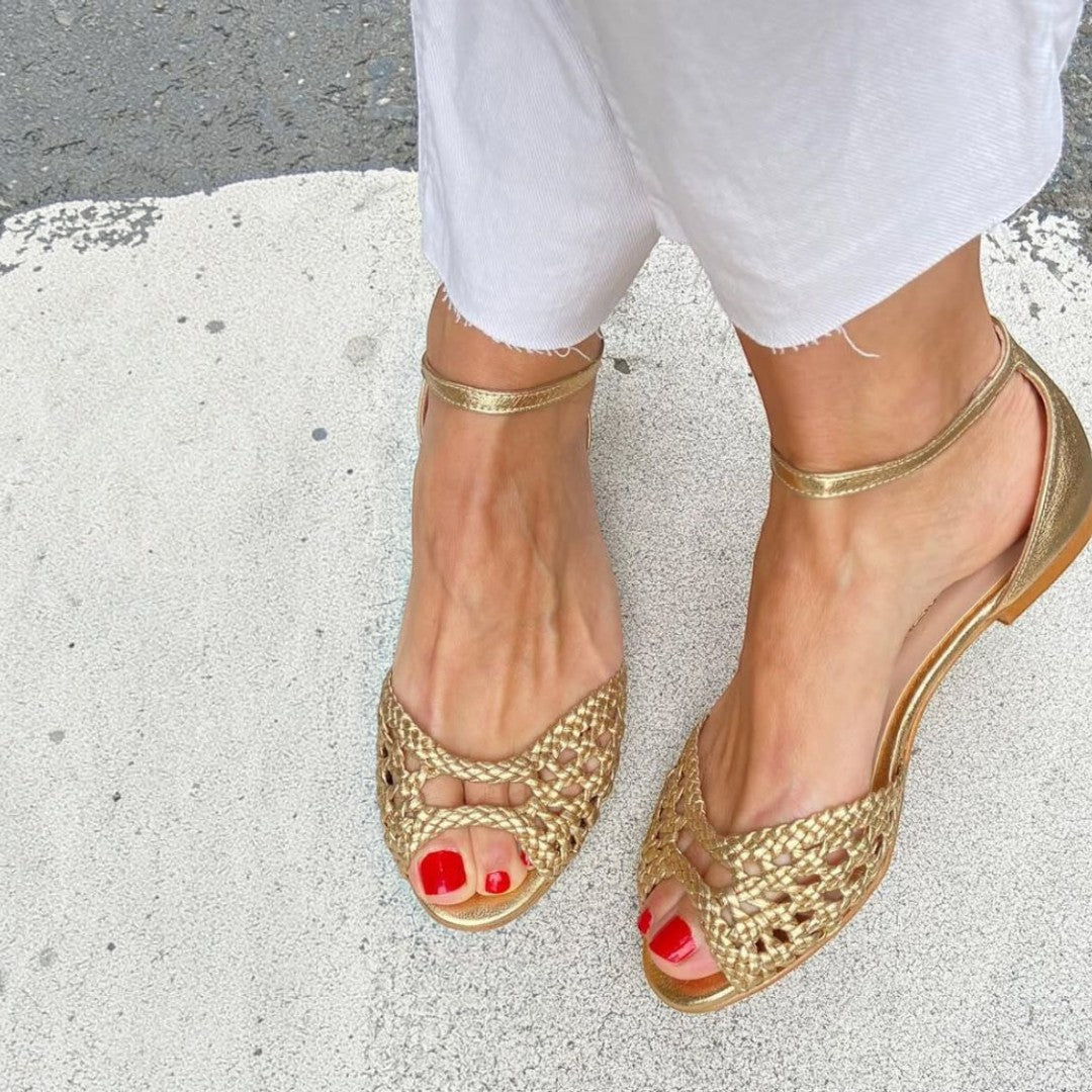 Caroline | Golden Woven Sandals - view 2