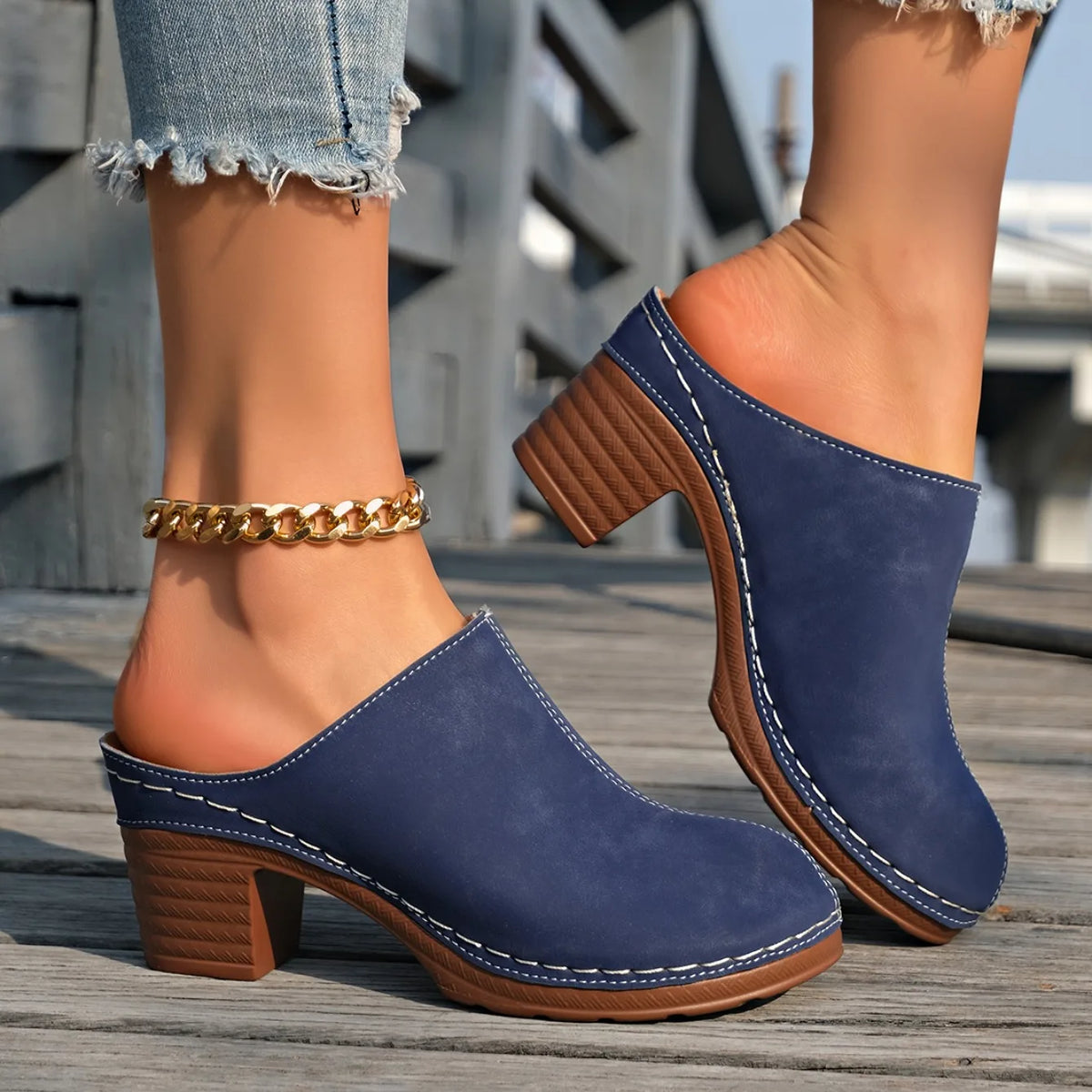 Dominique - Chunky Heel Clog Mules