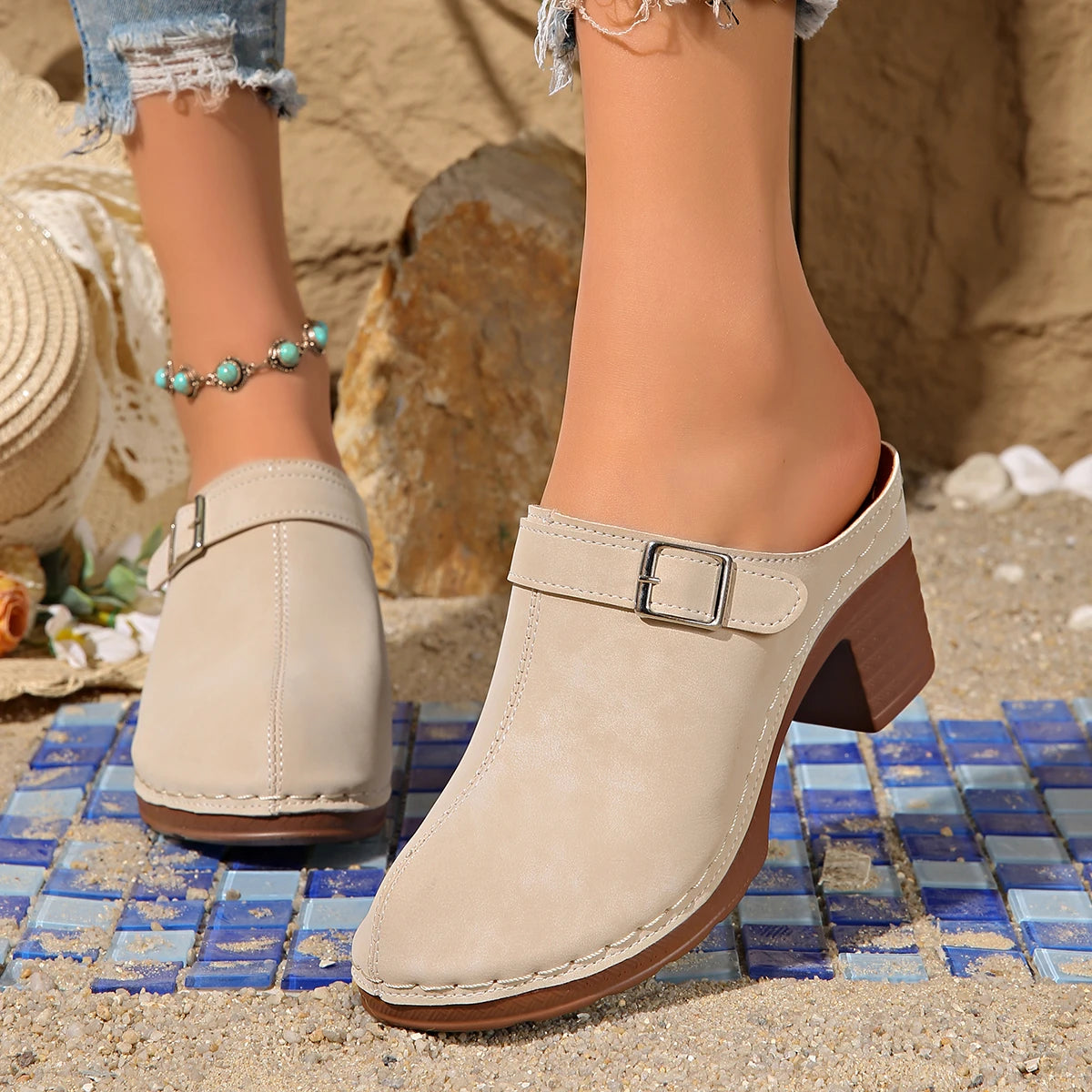 Beatrix - Buckle Block Heel Clogs