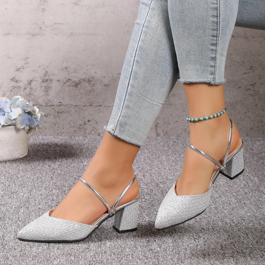 Lena - Metallic Pointed Strap Heels - view 2