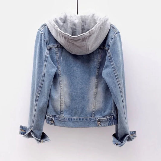 Emily - Hooded Washed Denim Jacket - view 2