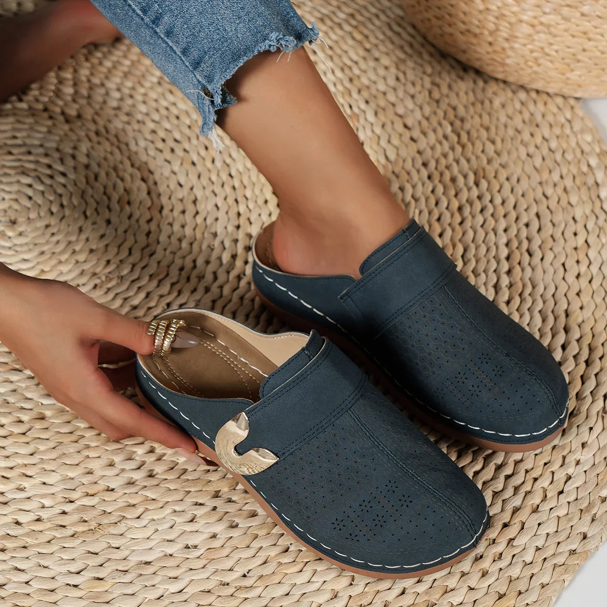 Cara - Perforated Slip-On Mules