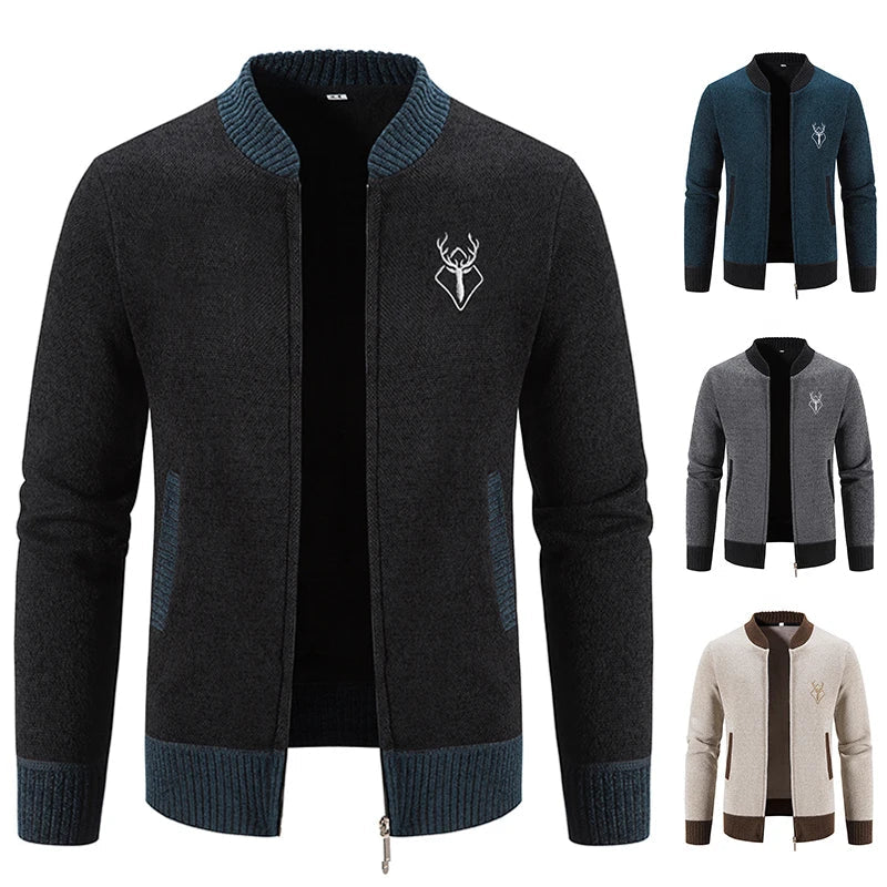 Pierre - Deer Emblem Zip Cardigan