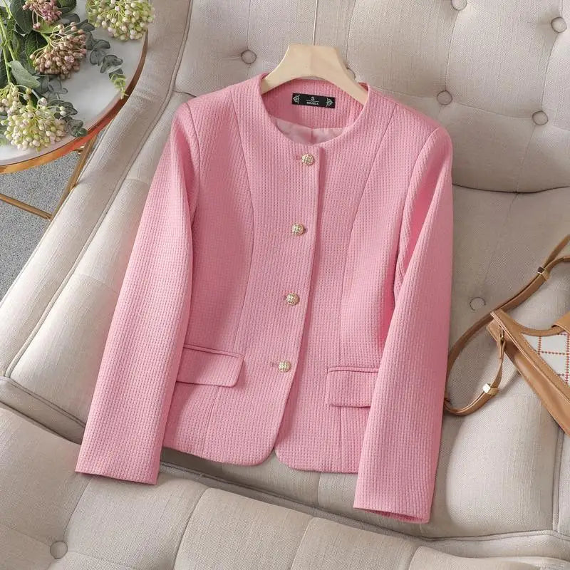 Evelyn - Pearl Button Textured Blazer