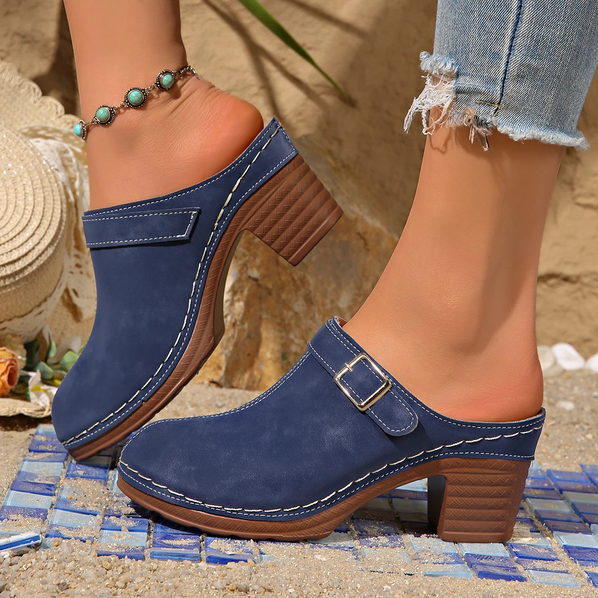Beatrix - Buckle Block Heel Clogs