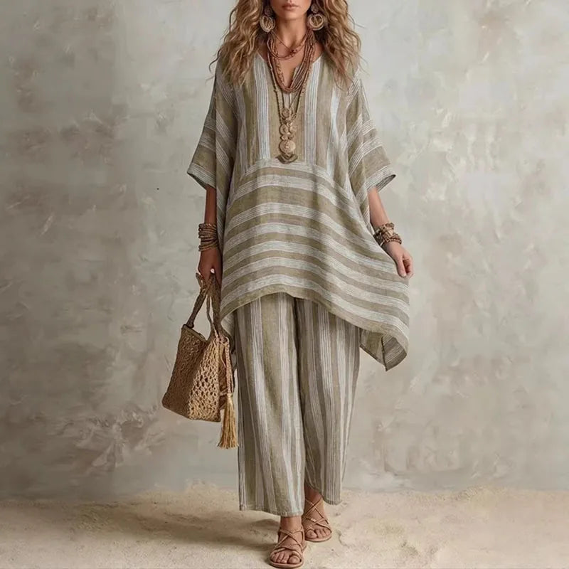 Rowan - Bohemian Two-Piece Set with Striped Pattern