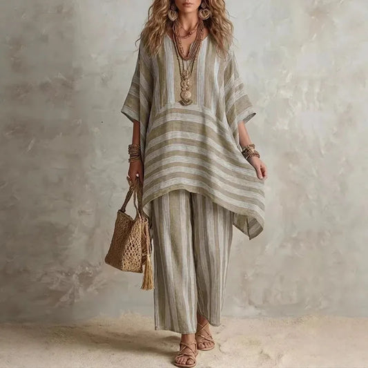 Rowan - Bohemian Two-Piece Set with Striped Pattern