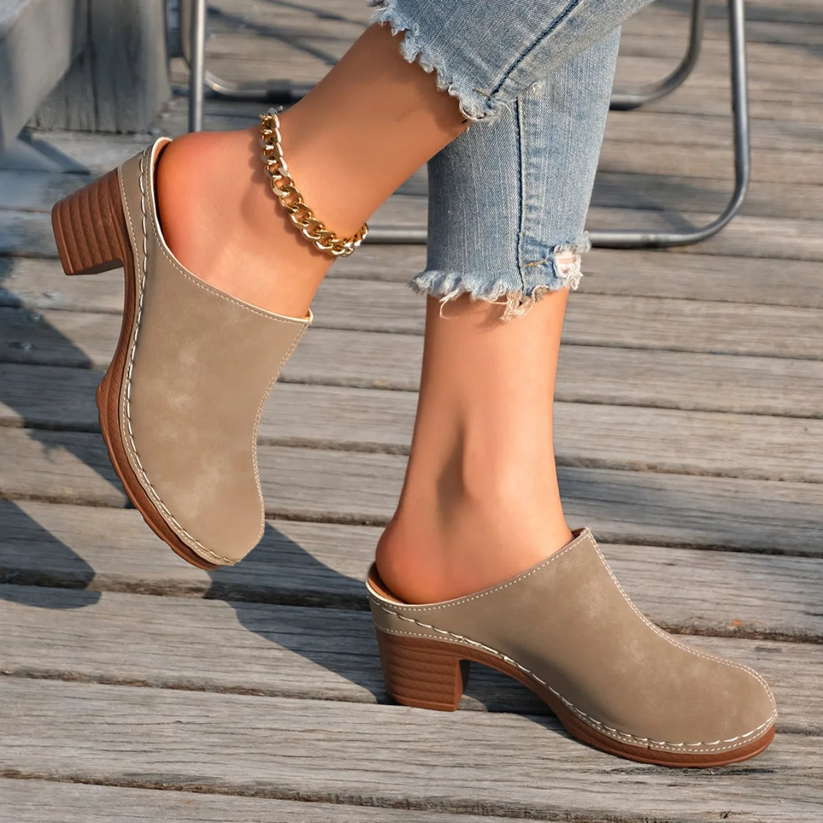 Dominique - Chunky Heel Clog Mules