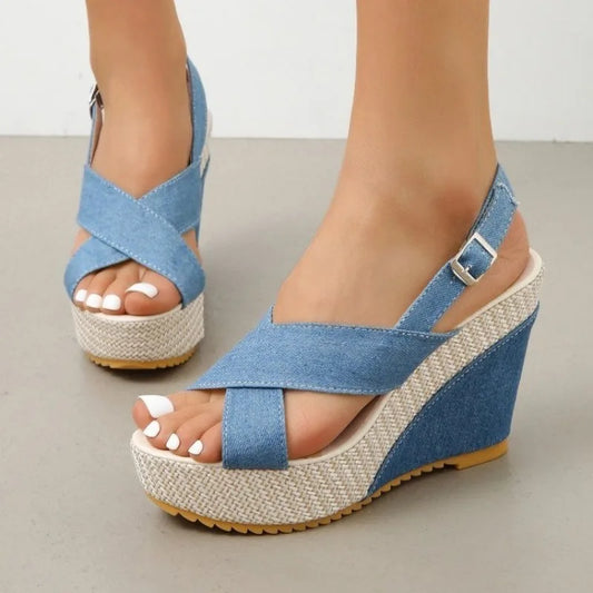 Autumn - Denim-Look Summer Wedges - view 2