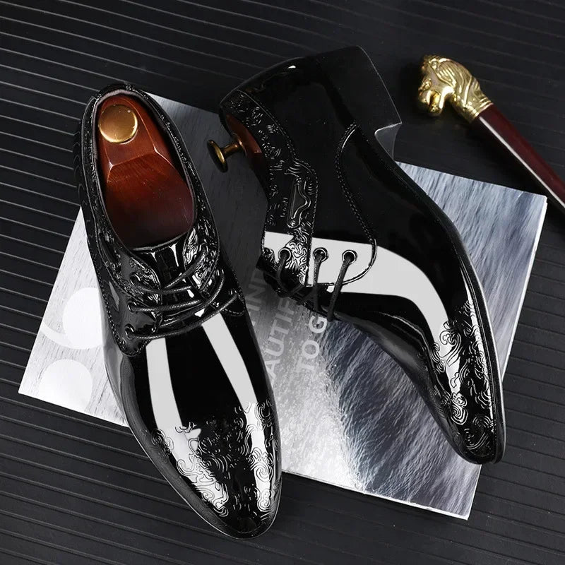 Laurent - Glossy Textured Derby Shoes - view 5