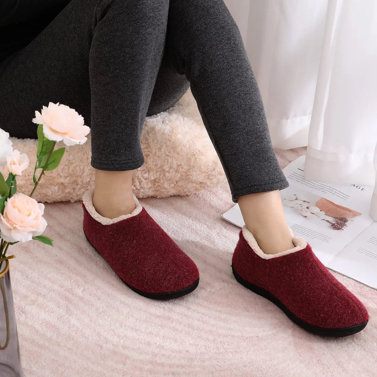 Brianna - Sherpa-Lined Knit Slippers