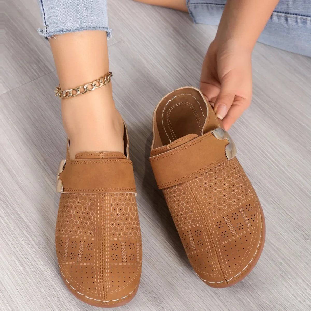 Cara - Perforated Slip-On Mules