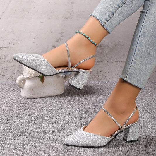 Lena - Metallic Pointed Strap Heels