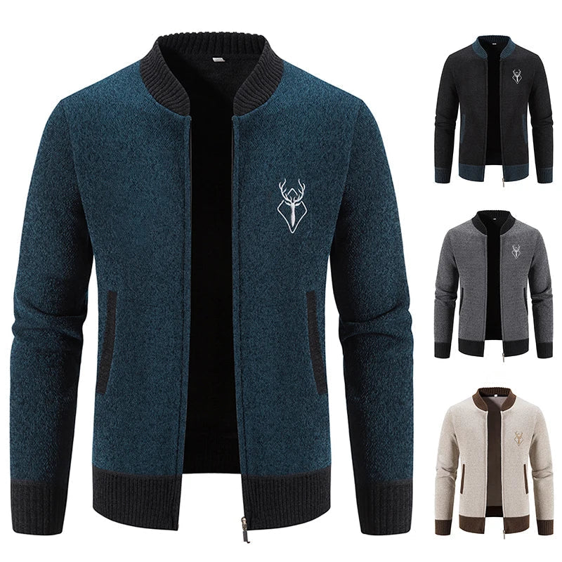 Pierre - Deer Emblem Zip Cardigan