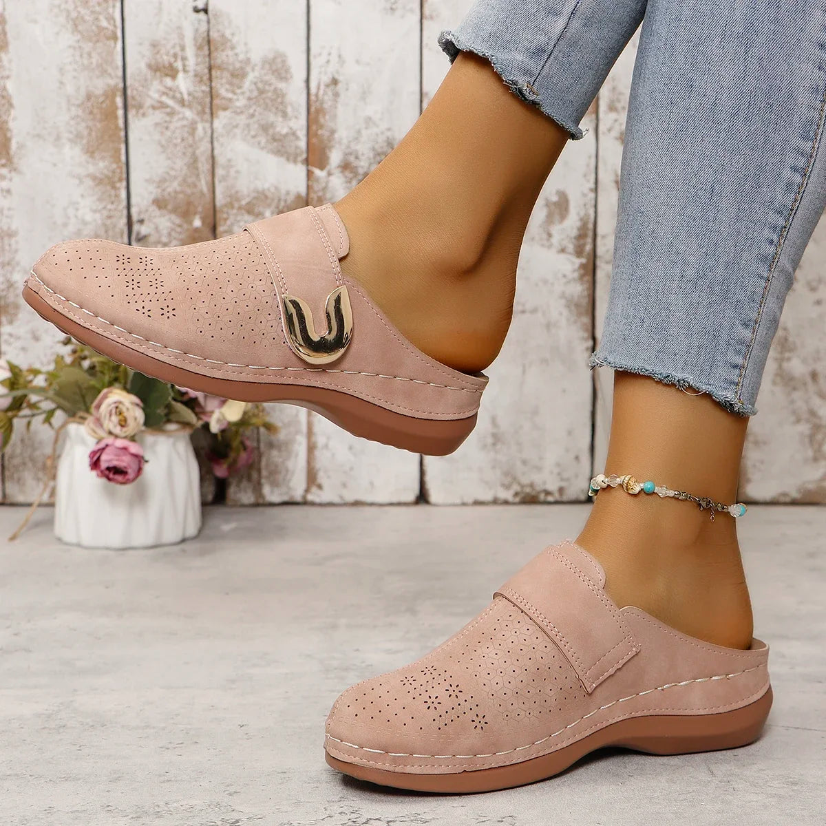 Cara - Perforated Slip-On Mules