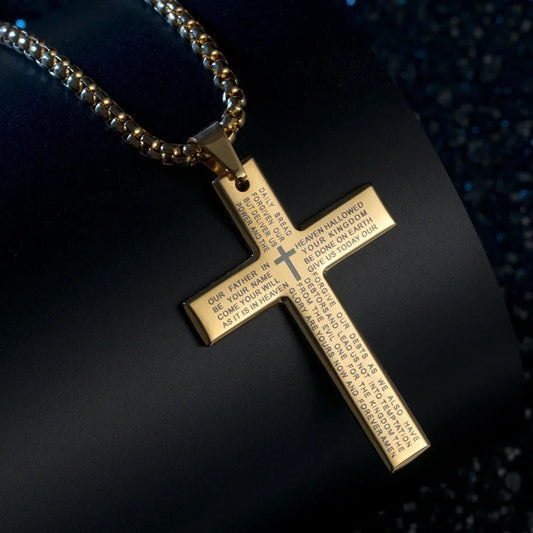 Gabriel - Engraved Cross Pendant Necklace - view 2