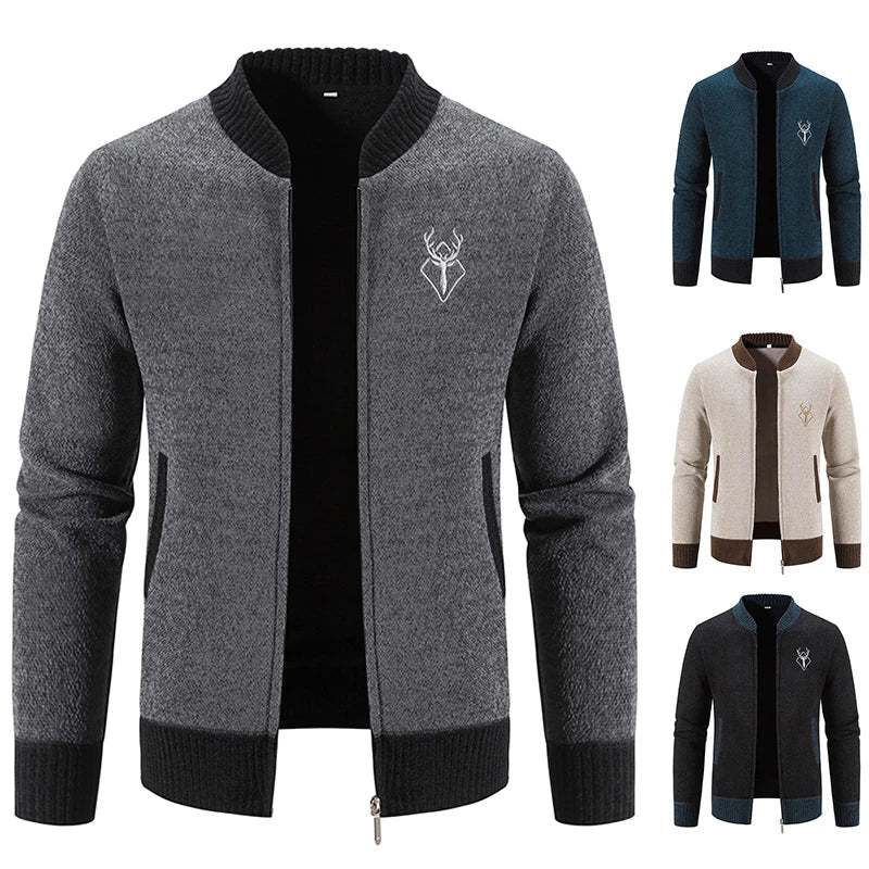 Pierre - Deer Emblem Zip Cardigan