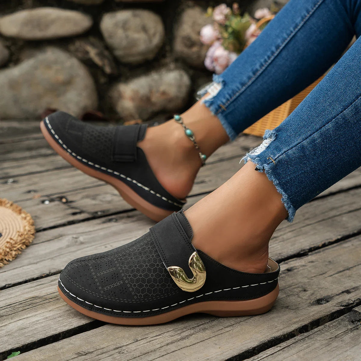 Cara - Perforated Slip-On Mules