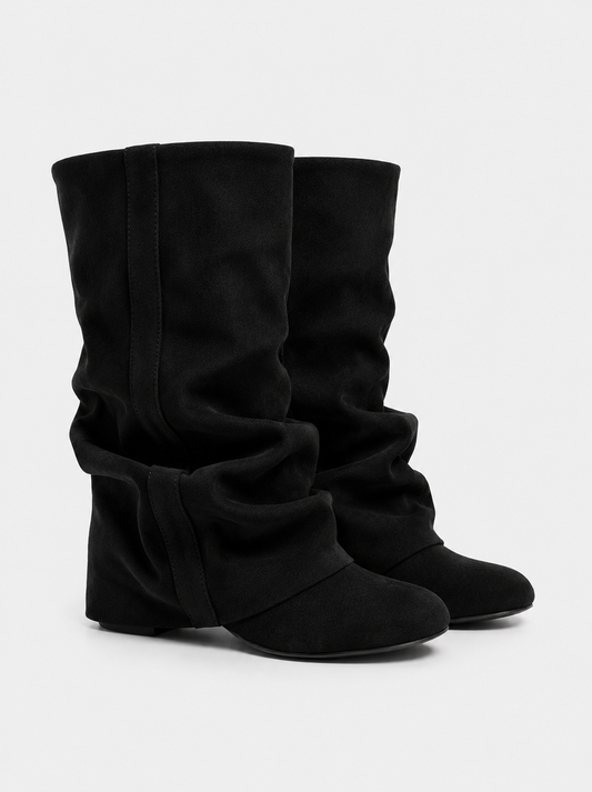 Emilia - Black Slouchy Suede Boots - view 2