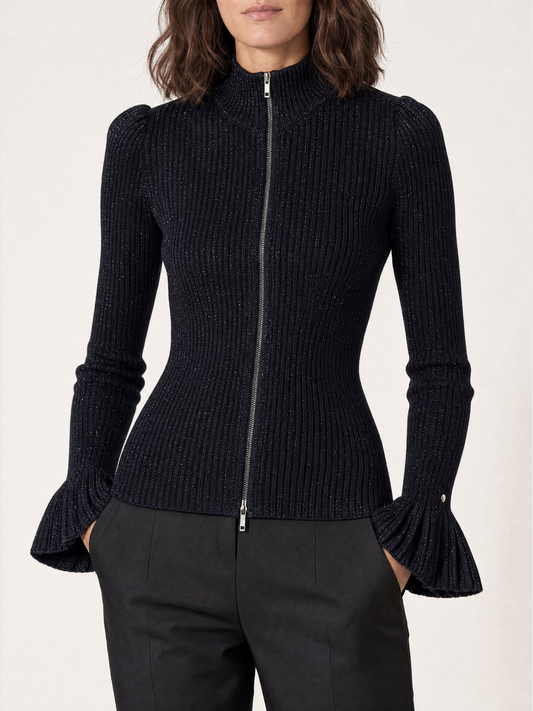 Midnight Sparkle Ribbed Knit Jacket