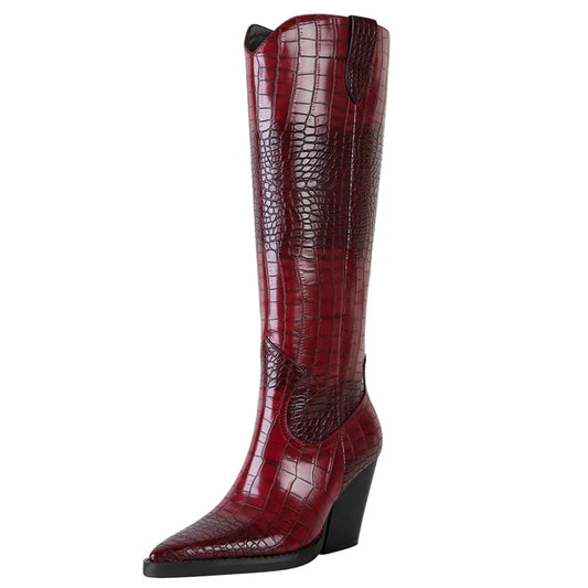 Jane - Croc-Embossed Knee-High Boots
