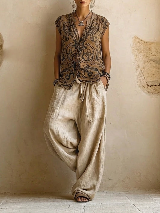 Sage - Cotton and Linen Three-Piece Lounge Set