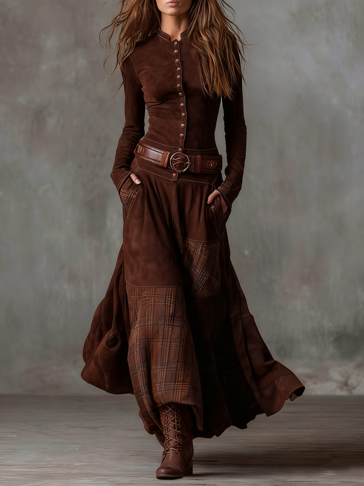 Hazel - Belted Suede Maxi Dress