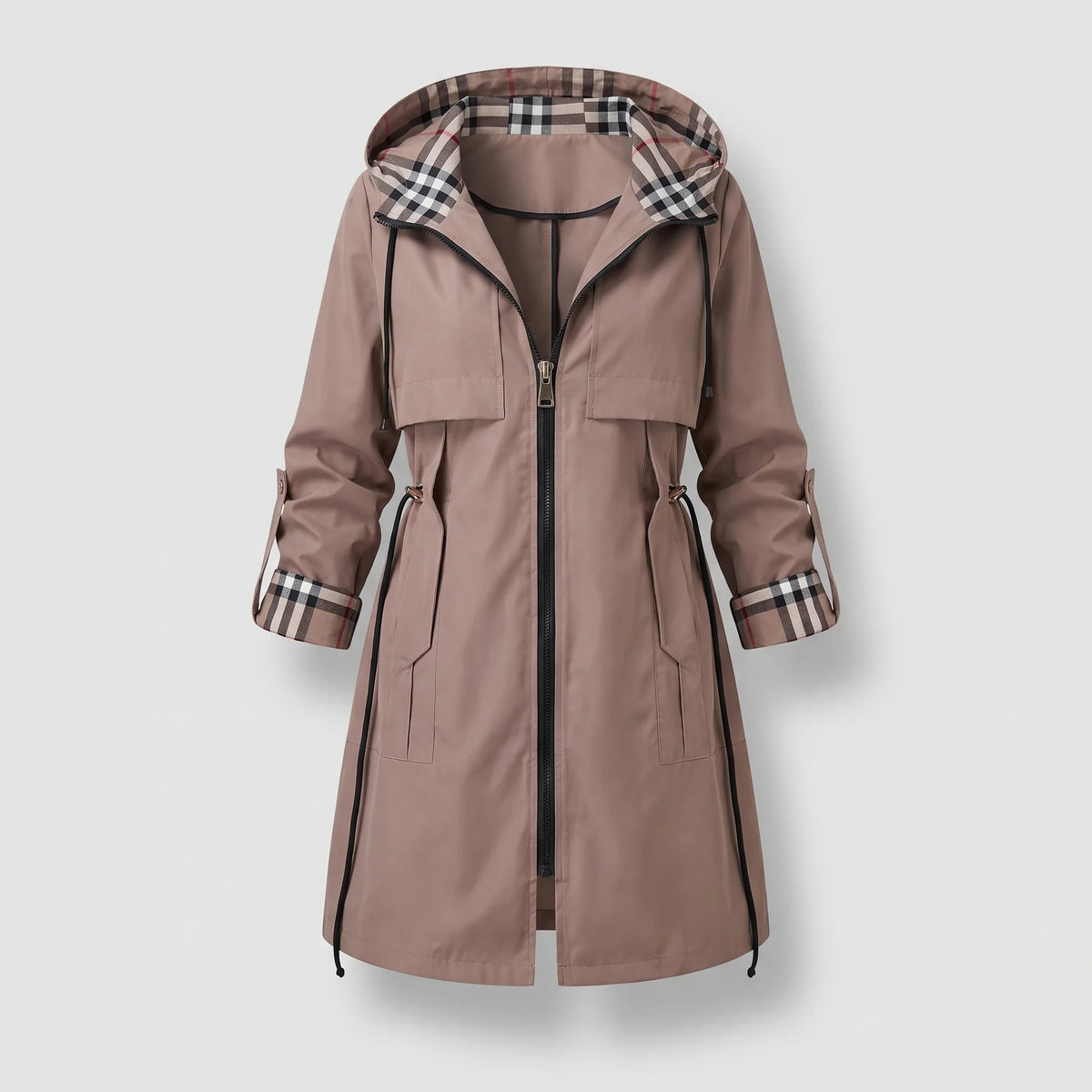 Philippa - Hooded Rainproof Coat - Brown