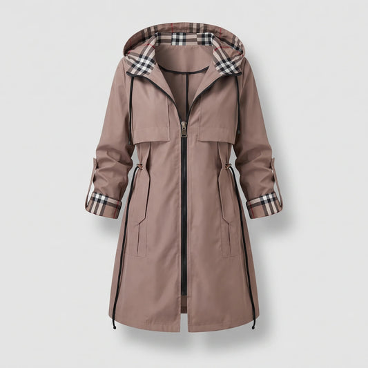 Philippa - Hooded Rainproof Coat - Brown