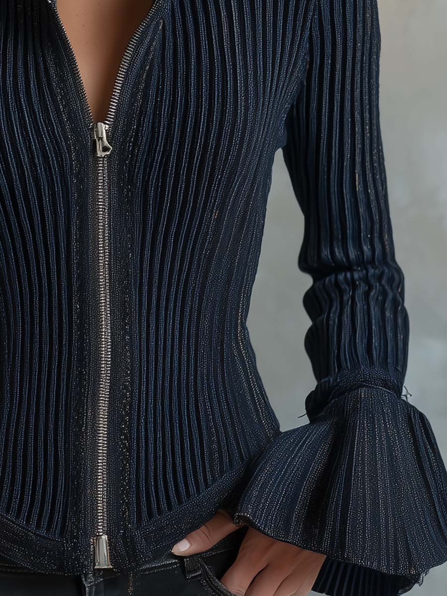 Midnight Sparkle Ribbed Knit Jacket - view 8