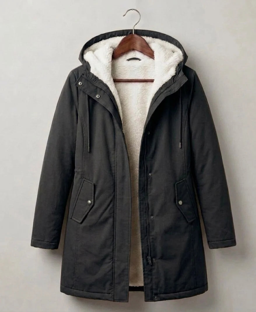 Felicity - Black Hooded Longline Parka - Black