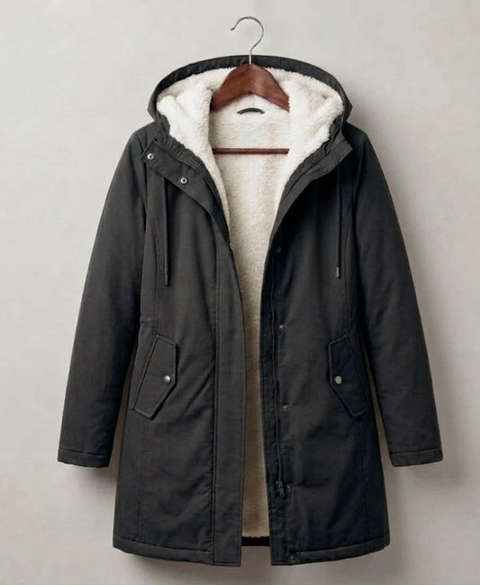 Felicity - Black Hooded Longline Parka - Black