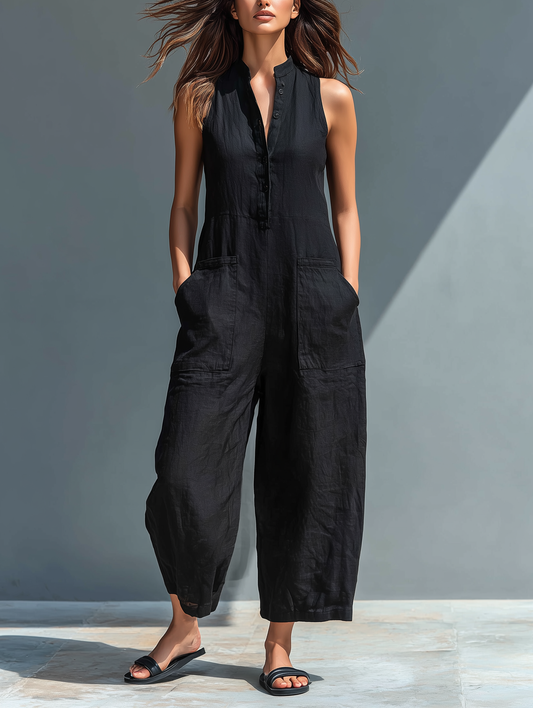 Fern - Minimalist Sleeveless Linen Blend Jumpsuit