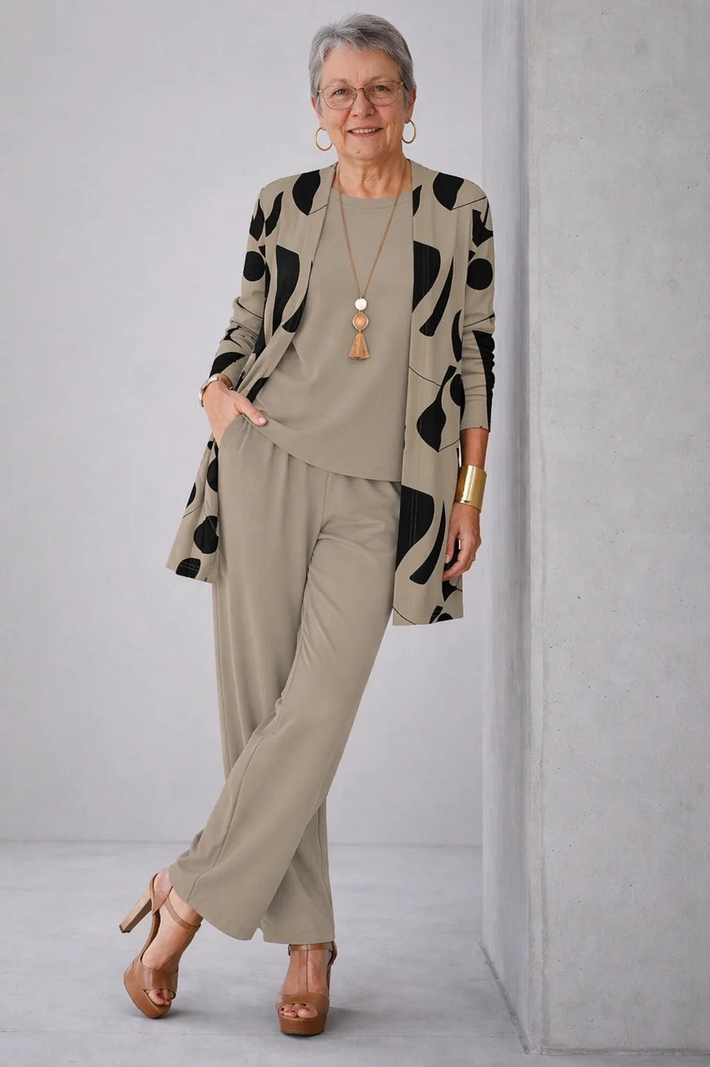 Monique - Abstract-Print Three-Piece Pant Set