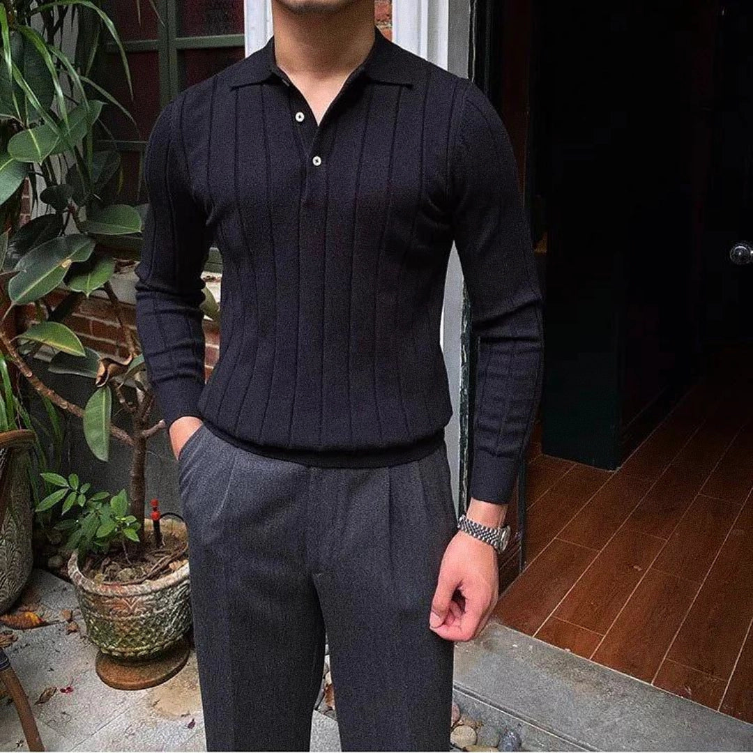 Emmett | Ribbed Long-Sleeve Knit Polo - view 8