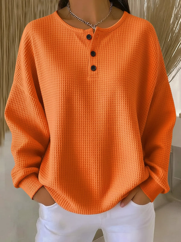 Skylar - Waffle Henley Sweatshirt