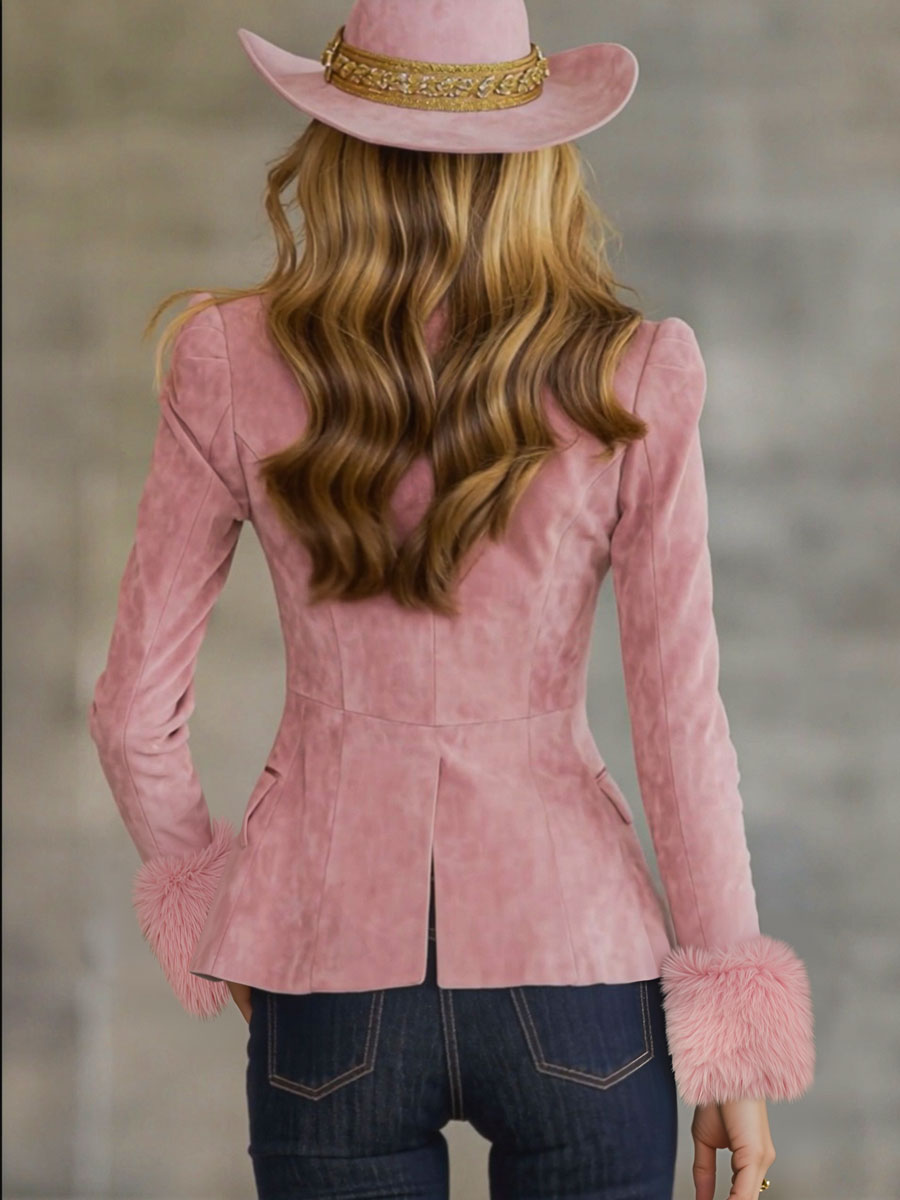Lapel Multi-button Faux Suede And Fur Blazer - view 2