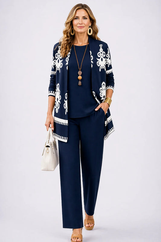 Rhonda - Baroque-Print Three-Piece Pant Set