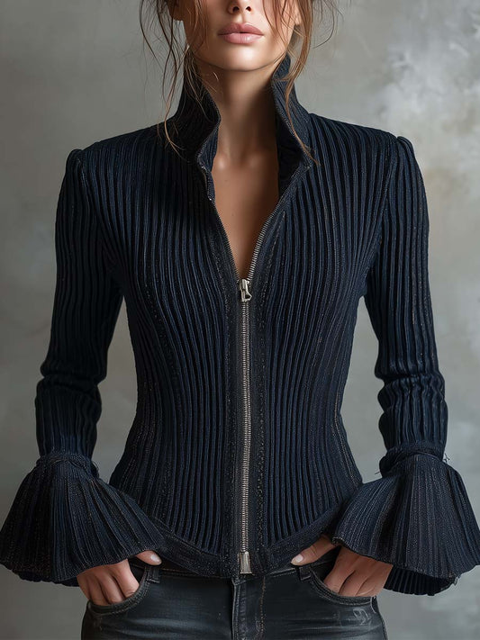 Midnight Sparkle Ribbed Knit Jacket - view 2