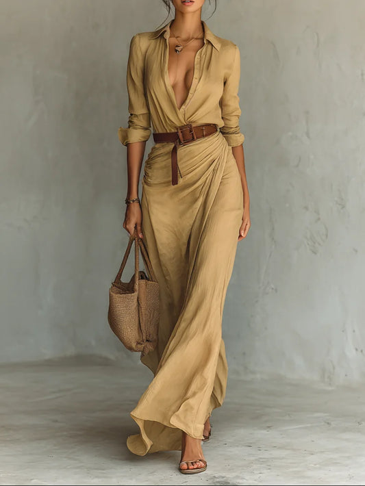Mathilda - Belted Maxi Shirt Dress