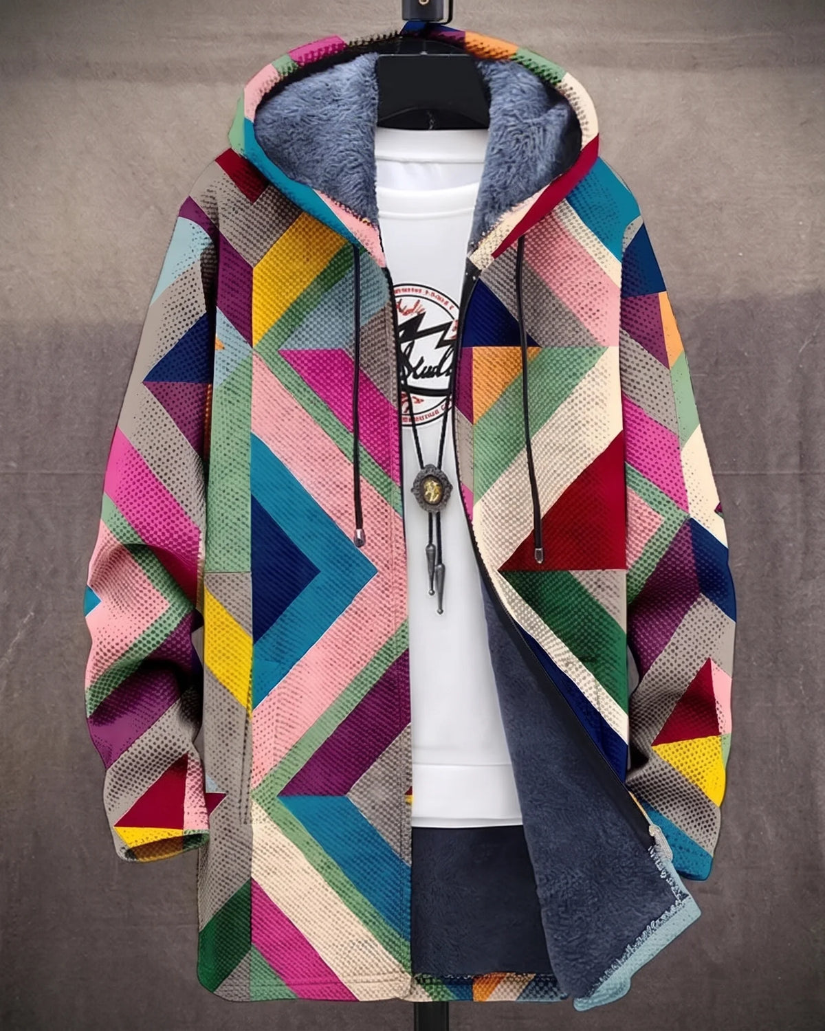 Alexis - Bold Geometric Fleece-Lined Coat