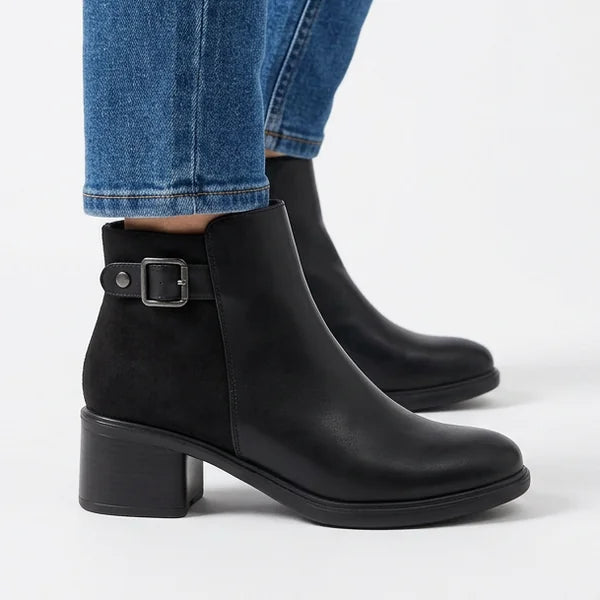 Gail - Buckle Block-Heel Ankle Boots