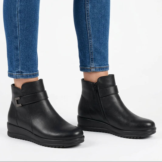 Lorna - Buckle-Strap Wedge Ankle Boots