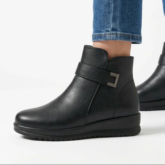 Lorna - Buckle-Strap Wedge Ankle Boots