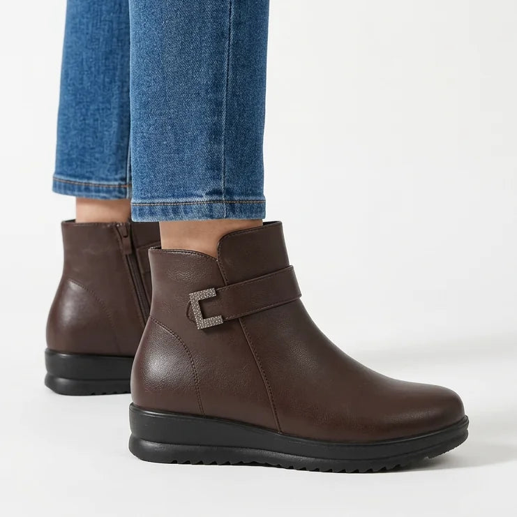 Lorna - Buckle-Strap Wedge Ankle Boots