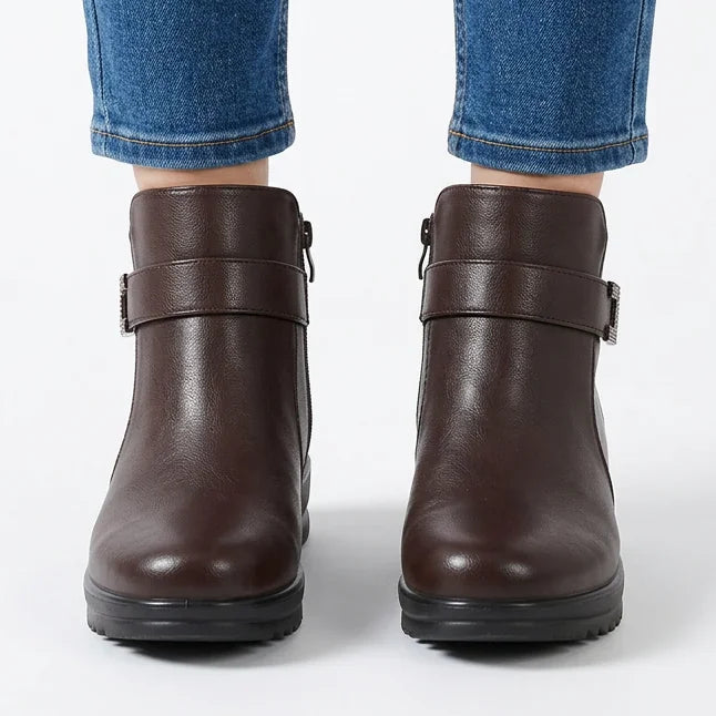 Lorna - Buckle-Strap Wedge Ankle Boots