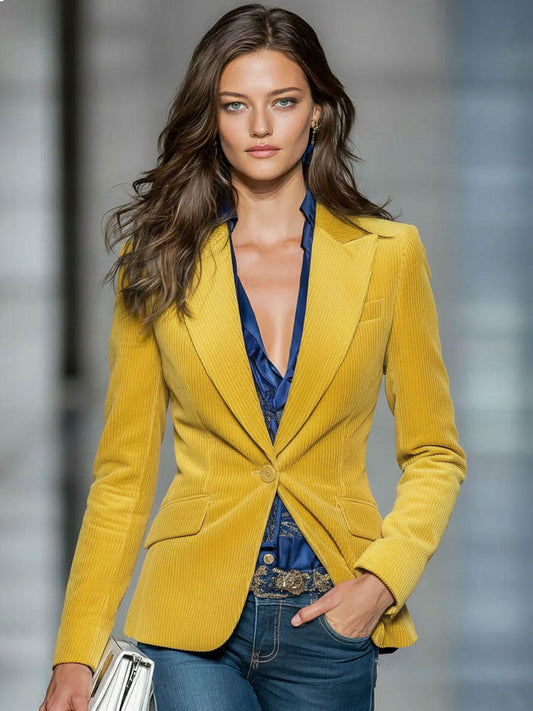Retro Corduroy One-button Blazer - view 2
